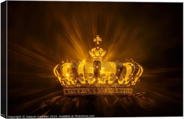 A golden crown illuminated by bright lights on a black background. Canvas Print by Joaquin Corbalan