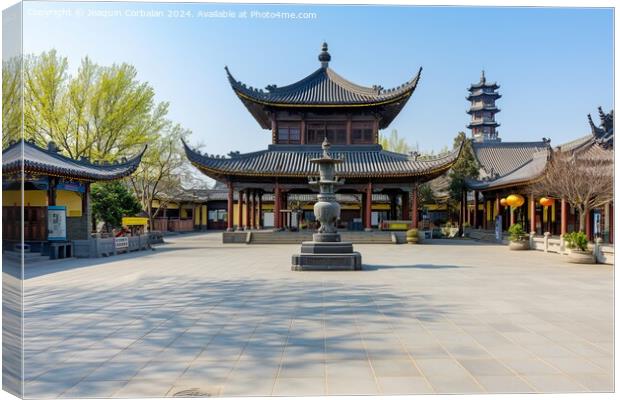 Courtyard featuring a fountain at the center under soft sun in Changan City. Canvas Print by Joaquin Corbalan