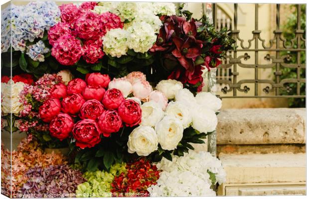 Floral decorations in the spaces of a wedding restaurant. Canvas Print by Joaquin Corbalan