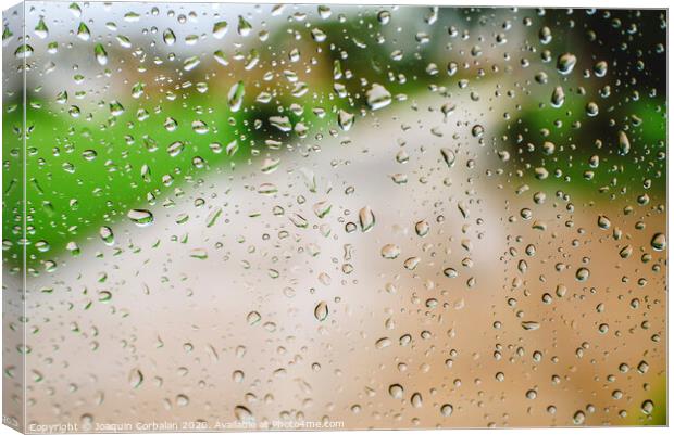 Drops of rain on an autumn day on a glass. Canvas Print by Joaquin Corbalan