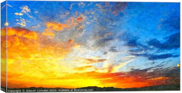 Beautiful sunset in landscape in nature with warm sky, digital art oil painting from a photograph. Canvas Print by Joaquin Corbalan