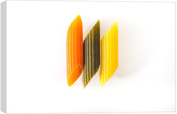Three Macaroni varied colors with organic wholegrain pasta Canvas Print by Joaquin Corbalan