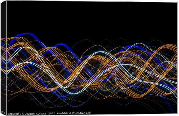 Colorful light painting with circular shapes and abstract black background. Canvas Print by Joaquin Corbalan