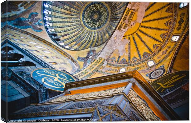 Interior of the historic Basilica of Saint Sophia, mosque for the most visited Muslim cult in Istanbul. Canvas Print by Joaquin Corbalan