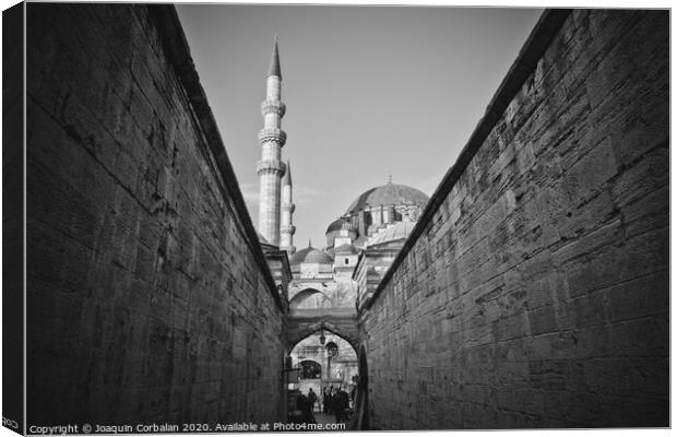 Turkish workers strolling through the walls of the Mosque of Hagia Sophia early in the morning. Canvas Print by Joaquin Corbalan
