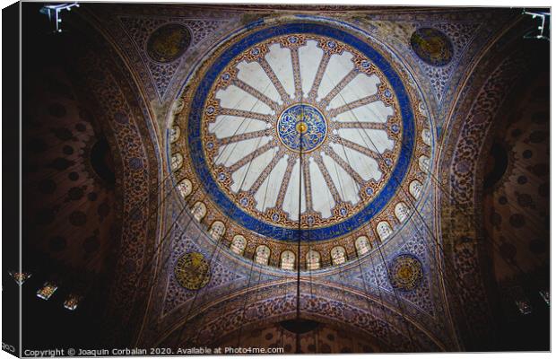  Detail of the decorations of the interior of the Blue Mosque, in Istanbul Canvas Print by Joaquin Corbalan
