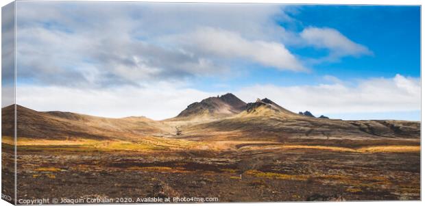 High Icelandic or Scottish mountain landscape with high peaks and dramatic colors Canvas Print by Joaquin Corbalan