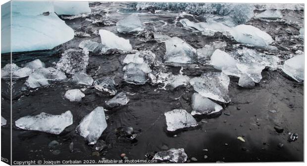 Giant ice blocks detached from icebergs on the coast of an Icelandic beach. Canvas Print by Joaquin Corbalan