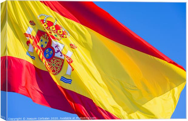 Close-up of the flag of Spain waving in the wind. Canvas Print by Joaquin Corbalan