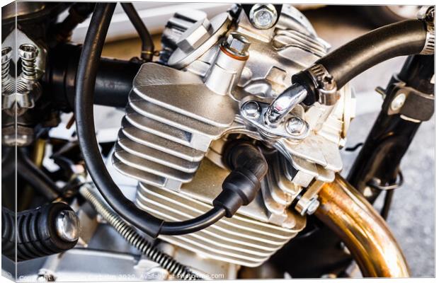 Detail of the gasoline engine of a motorcycle. Canvas Print by Joaquin Corbalan