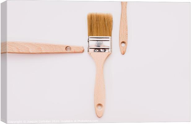 Simple background with new wooden paintbrushes isolated on white studio background. Canvas Print by Joaquin Corbalan