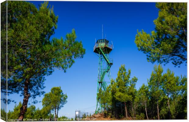 Watchtower to observe movements of prisoners in a mountainous area. Canvas Print by Joaquin Corbalan