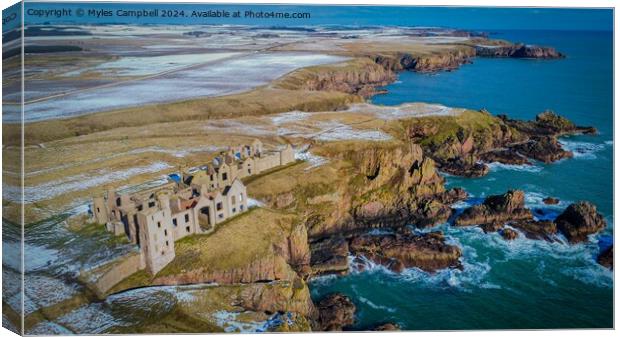 Slains Castle under a light dusting of snow Canvas Print by Myles Campbell