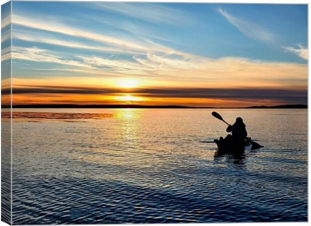 Kayaking under an Orkney sunset  Canvas Print by Myles Campbell