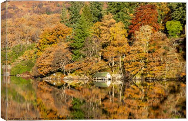 Autumn Colours reflected on Loch Ard in The Trossachs National Park, Scotland Canvas Print by Richard Newton