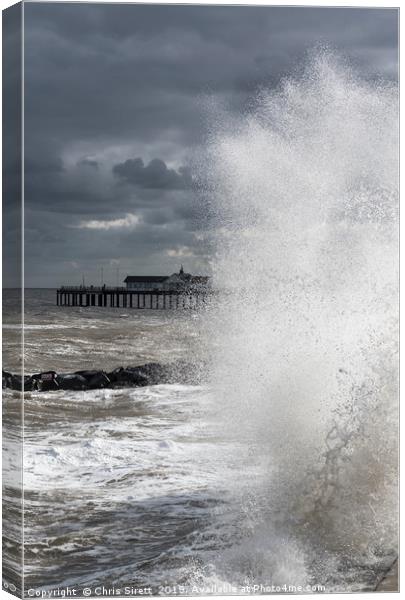 Storm by Southwold pier Canvas Print by Chris Sirett