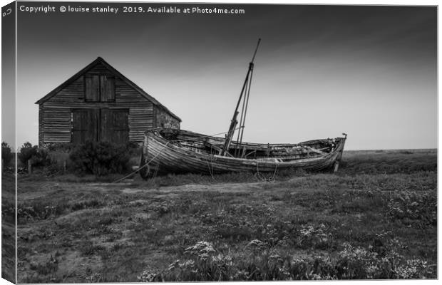 Derelict boat by  the old Coal Barn at Thornham Canvas Print by louise stanley