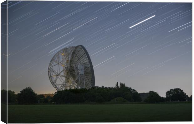 Jodrell Bank radio telescope star trails Canvas Print by Katie McGuinness