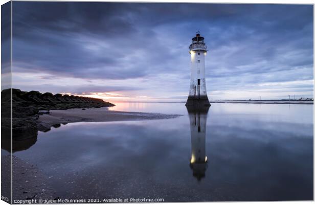 Perch Rock Lighthouse sunset, New Brighton Canvas Print by Katie McGuinness