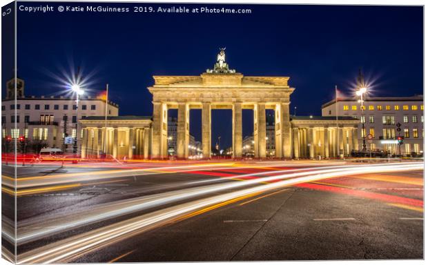 Brandenburg Gate, light trails Canvas Print by Katie McGuinness