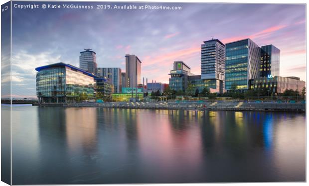 Sunset at Media City, Salford Quays Canvas Print by Katie McGuinness