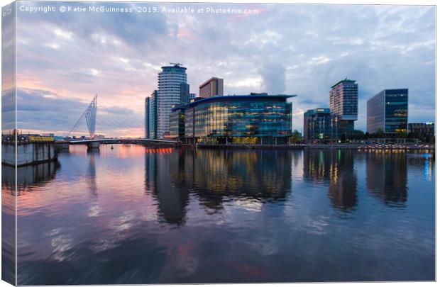 Sunset at Media City, Salford Quays Canvas Print by Katie McGuinness