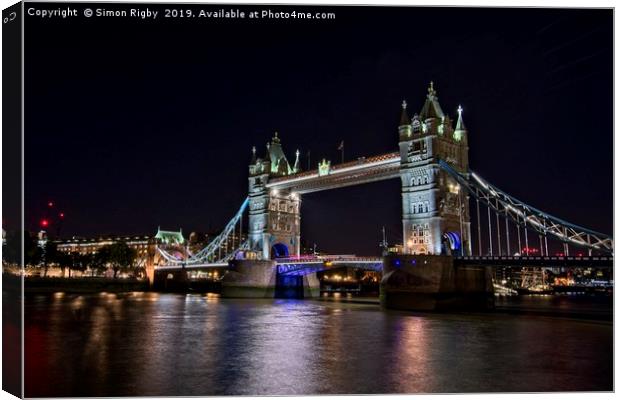 Tower Bridge at night Canvas Print by Simon Rigby