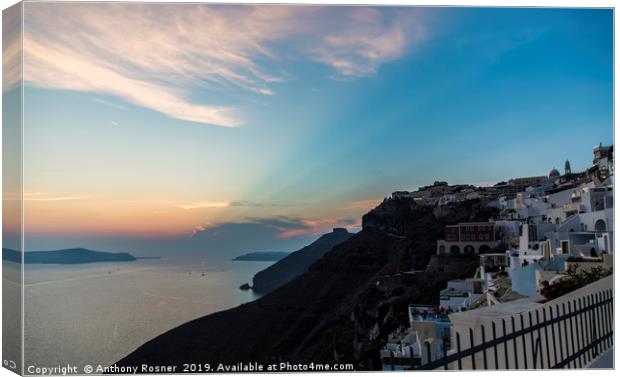 Sunset over Fira Santorini Canvas Print by Anthony Rosner