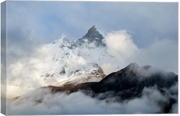 The Holy mountain of Machapuchare, Nepal Canvas Print by David Wall