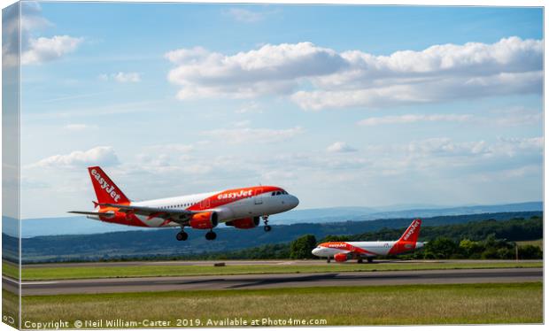 EasyJet, Easy Jet at Bristol airport Canvas Print by Neil William-Carter