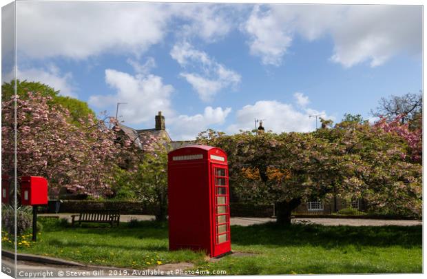 Small Rural Post Box Next to a Red Phone Box. Canvas Print by Steven Gill