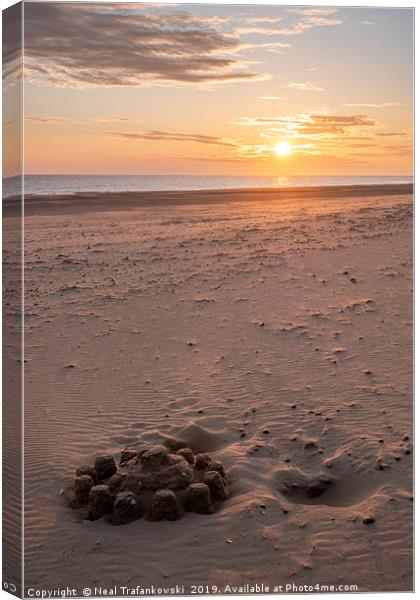 Holkham Beach Sandcastle & Sunrise Canvas Print by Neal Trafankowski