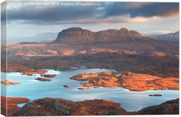 Suilven from Stac Pollaidh at sunrise Canvas Print by Mike Johnston