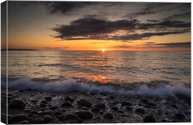 Sunset over Lundy Island from Westward Ho! Canvas Print by Tony Twyman