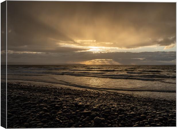 Moody sunset at Westward Ho! Canvas Print by Tony Twyman