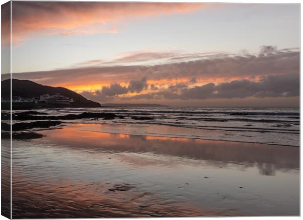 Autumn sunset at Westward Ho Canvas Print by Tony Twyman