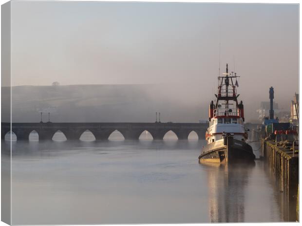 Misty Bideford Quay  Canvas Print by Tony Twyman