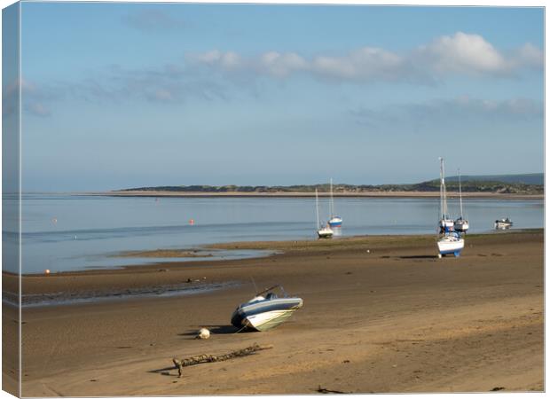 Boats moored on Instow Sands Canvas Print by Tony Twyman