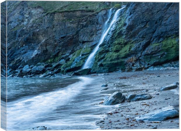 Tintagel beach waterfall Canvas Print by Tony Twyman