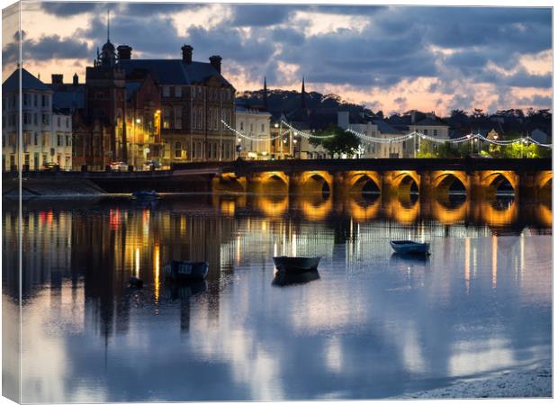 Bideford Long Bridge at sunset in North Devon Canvas Print by Tony Twyman