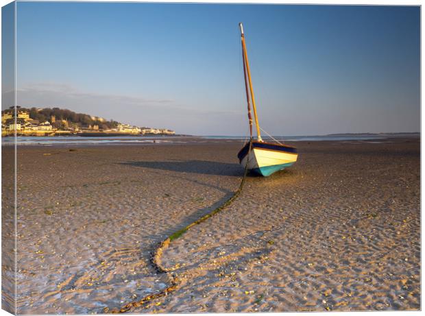 Yacht moored on Instow beach in North Devon Canvas Print by Tony Twyman