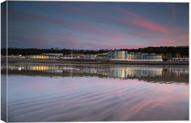 Westward Ho! waterfront reflections at sunset  Canvas Print by Tony Twyman