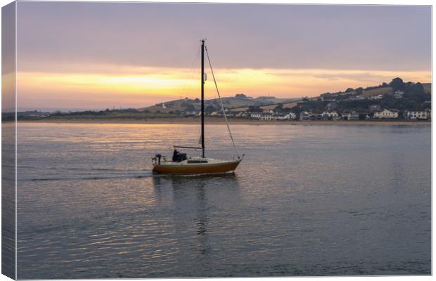 Yacht sailing towards Instow in Devon at Sunrise Canvas Print by Tony Twyman
