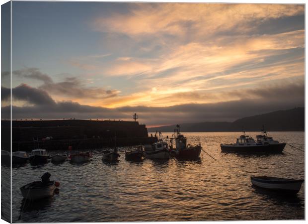 Sunrise over the fishing boats of Clovelly  Canvas Print by Tony Twyman