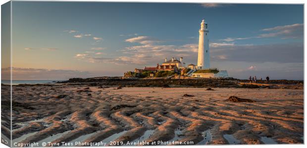 St Marys Lighthouse and Sand Ripples  Canvas Print by Tyne Tees Photography