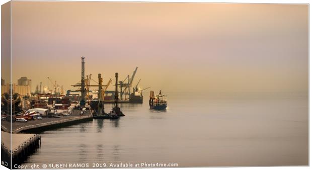 The port of Lisbon in a foggy day. Canvas Print by RUBEN RAMOS