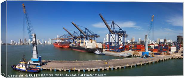 Panoramic view of the Port of Cartagena, Colombia. Canvas Print by RUBEN RAMOS