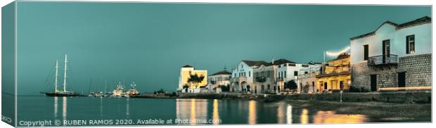 The Spetses Island waterfront over a cloudy sky at Canvas Print by RUBEN RAMOS