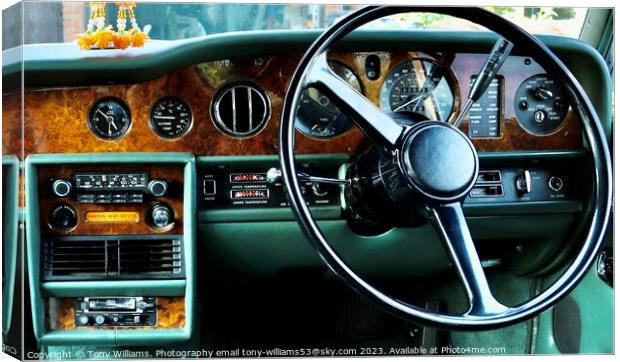 Dashboard interior Rolls Royce Silver Shadow Canvas Print by Tony Williams. Photography email tony-williams53@sky.com
