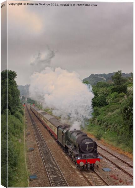 Royal Scot steam train leaves Bath Spa on a cold summers evening Canvas Print by Duncan Savidge
